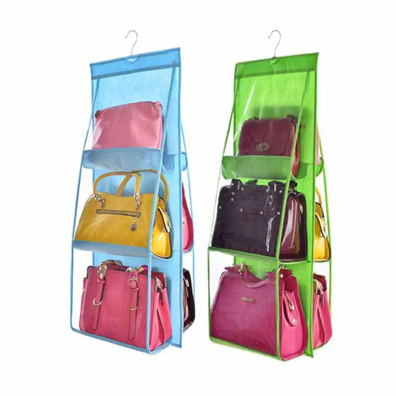 6 Pocket Hanging Handbag Organizer for Wardrobe Closet Clothes Storage Bag Door Wall Clear Sundry Shoe Home Hanger Pouch | Дом и сад