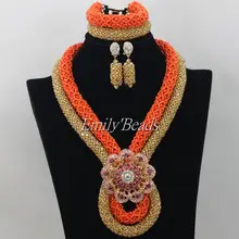 Новое поступление свадебный ювелирный набор дамы модный набор бусин оранжевые африканские хрустальные бусины ожерелье золото AMJ724