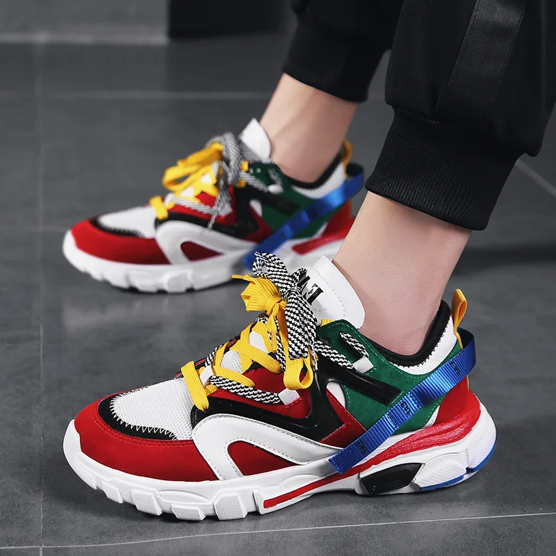 

2019 New Men Chunky Sneakers Lace-up Flat Casual Shoes With Platform Stylish Mixed Color Breathable Adult Male Tenis Footwear