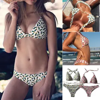 

Sexy Women Swimwear Halter Bandage Bikini Set Push-up Pad Bra Bathing Suit Swimsuit