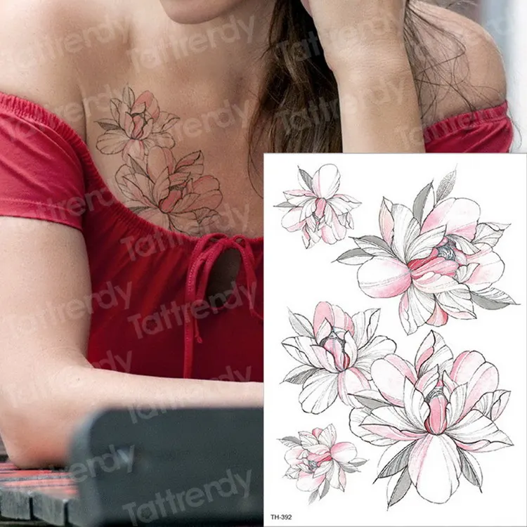 Временная татуировка черный цветок татуировки рукава водная переводная татуировка наклейка пион роза татуировки боди-арт Сексуальная Татуировка девушка рука татуировка - Цвет: TH392