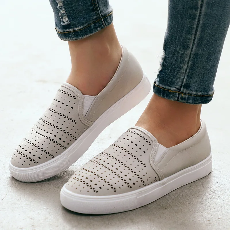 

MoneRffi Womens Fashion Solid Color PU Leather Flat Loafers Shoes 2019 New Summer Breathable Soft Lazy Shoes Casual Sports Shoes