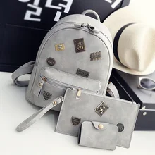 Mujeres de la manera mochilas de cuero insignia elemento femenino mochilas bolso de escuela para niñas bolsas compuestas apliques femenina