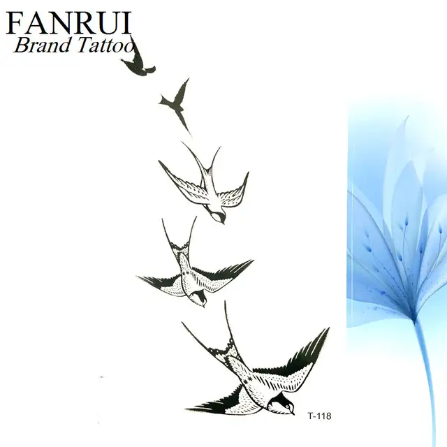 033 Mignon Hirondelle Oiseau Plume Temporaire Autocollants Fleur Branche Lettre Transfert Deau Tatouage Femmes Corps Poitrine Bras Art Tatouage