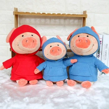 

New Hot Sale 30cm 40cm Red And Blue Clothes Pig Animal Plush Toy Children Birthday Gift 1pcs Christmas Presents