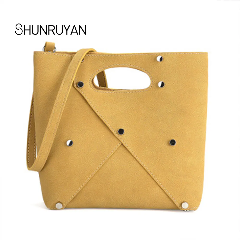 

SHUNRUYAN 2018 New Bucket Brand Design Fashion Women Bag Vintage Rivets Shoulder Bag Crossbody Bag Ladies Bag