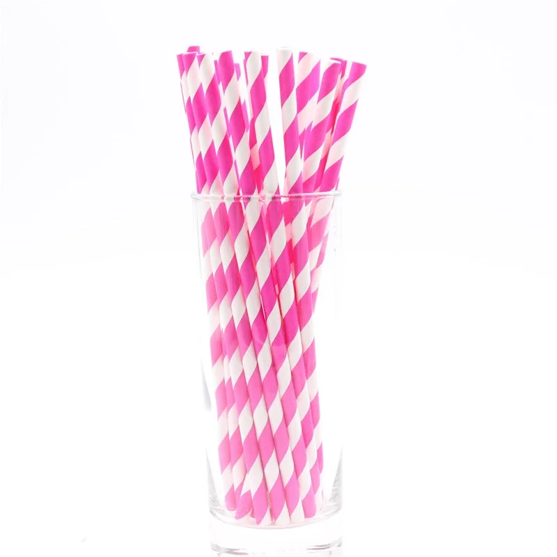 25pcs Plastic Drinking Straws Retro Stripe Print for Birthday Wedding Party