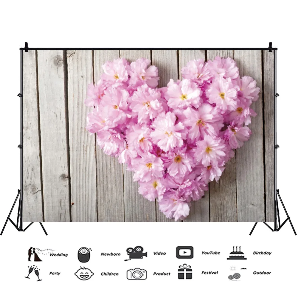 Laeacco Flowers Love Hearts Wooden Boards Wall Celebration Scene Photography Backgrounds Photographic Backdrops For Photo Studio