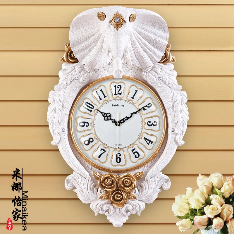 Elephant Wall Clock Retro Mute Quartz Pendulum Clock Garden Wall Clocks A  
