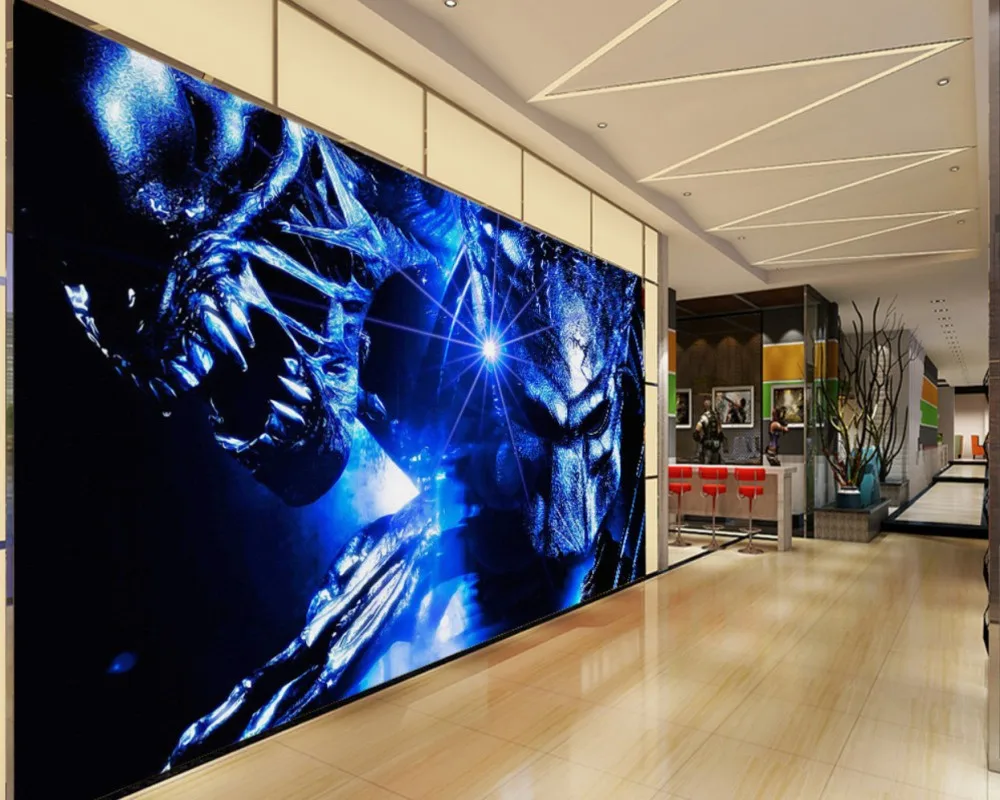 Free Shipping Cinema Wallpaper Custom 3D Wallpaper Alien vs. Predator Warrior Internet Cafe Background Wall Painting Mural