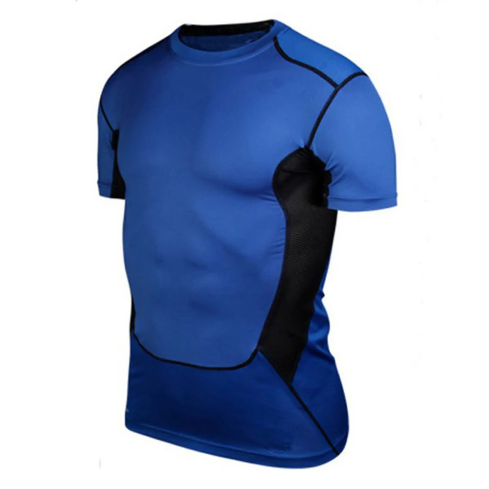 Мужская баскетбольная плотная спортивная одежда с коротким рукавом Джерси материал PRO дышащая быстросохнущая Базовая компрессионная рубашка 8 - Цвет: Синий
