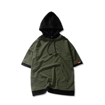 

Half Sleeve Hoodies Men Patchwork Hooded Sport Loose Hoody Men Sweatshirt Hip Hop Streetwear Stranger Things