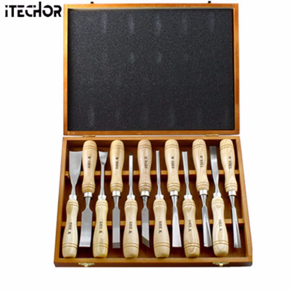 

iTECHOR 12Pcs Tools High-end Wood Carving Tools Chisel Woodworking Set Carpenter Hand Tool Chisel Set - Wooden Color + Silver