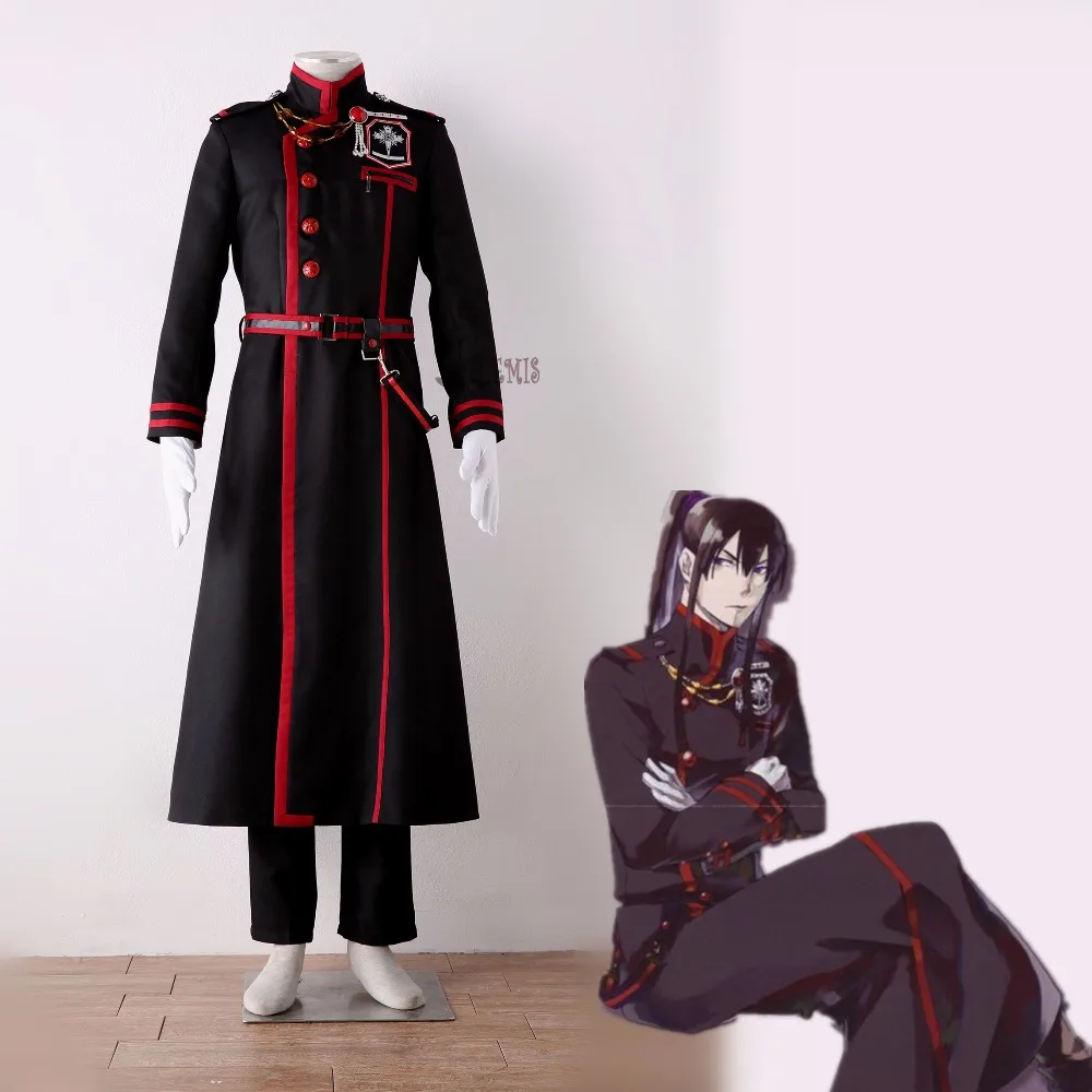 

Athemis D.Gray-man Yu Kanda Cosplay Costume custom made Cool Black Man long coat waist bag brooch belt gloves