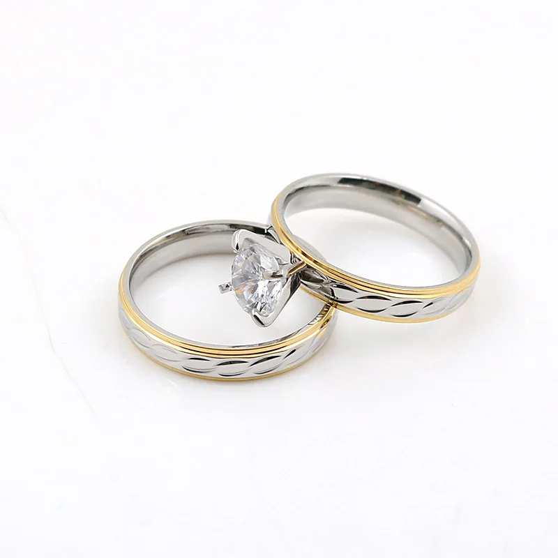 Romantic Couple Rings for Lovers in Wedding Rings Stainless Steel Rings Charm Crystal Stone Rings Silver Gold Color