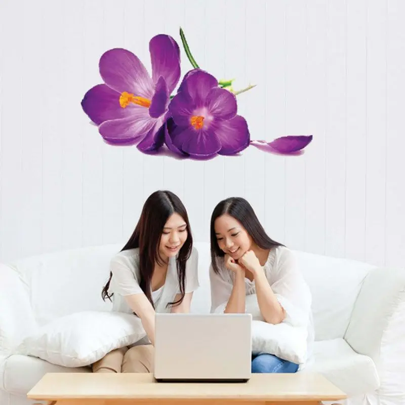 Romantic Purple Flowers Wall Stickers For Living Room Bedroom Diy 3d