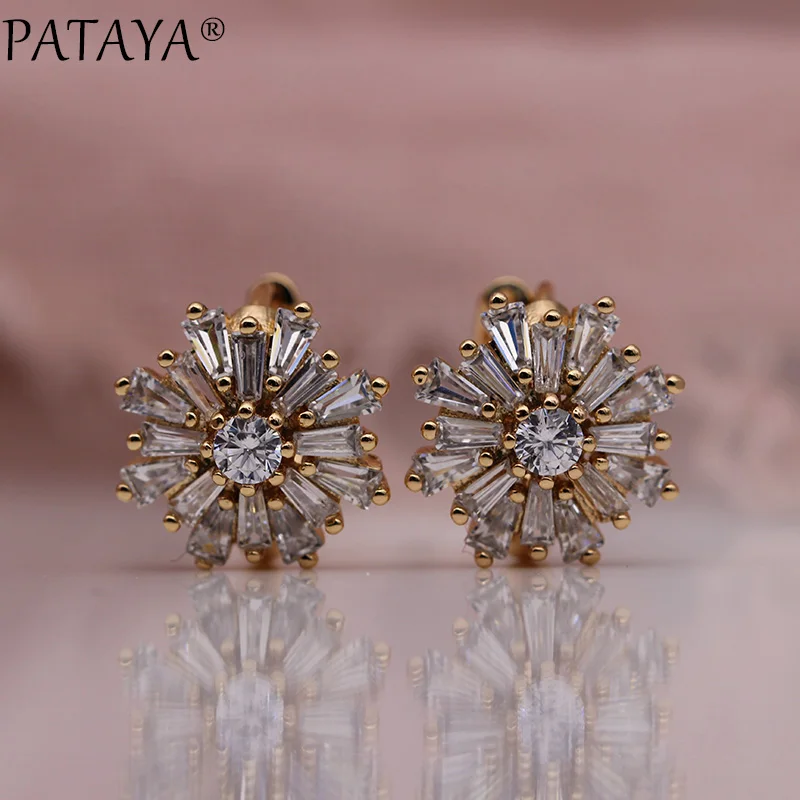 Новые висячие серьги PATAYA со снежинками из натурального циркония, женские модные ювелирные изделия, 585 розовое золото, свадебные благородные Изящные Роскошные круглые серьги