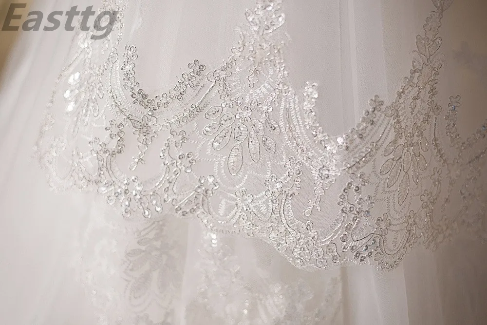 2021 Real Photos White/Ivory Wedding Veil 3M With Comb Lace Sequin Mantilla Bridal Veil Wedding Accessories Veu De Noiva