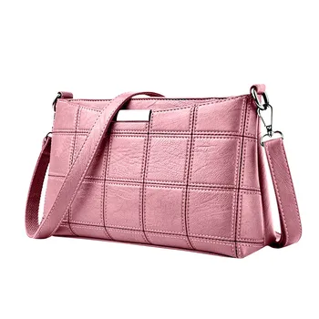 

Hot Sale Women Korean Fashion Embroidery Line Lattice Handbag Leather Plaid Messenger Bag Shoulder Small Square Package #BL4