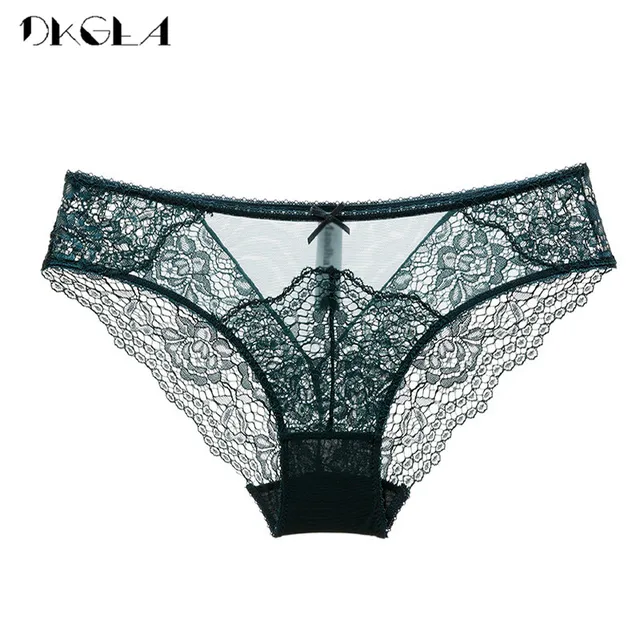 Disc 2018 New Hot Low-rise Transparent Panties Lace Embroidery Plus Size XL L M Briefs Women Green Underwear Sexy Temptation Panty