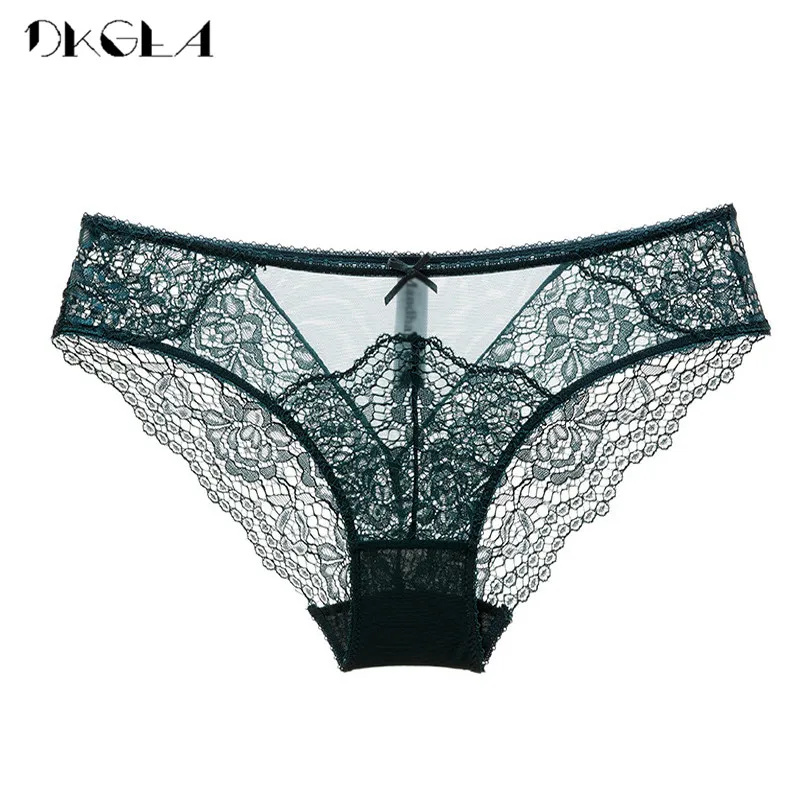 2018 New Hot Low-rise Transparent Panties Lace Embroidery Plus Size XL L M Briefs Women Green Underwear Sexy Temptation Panty