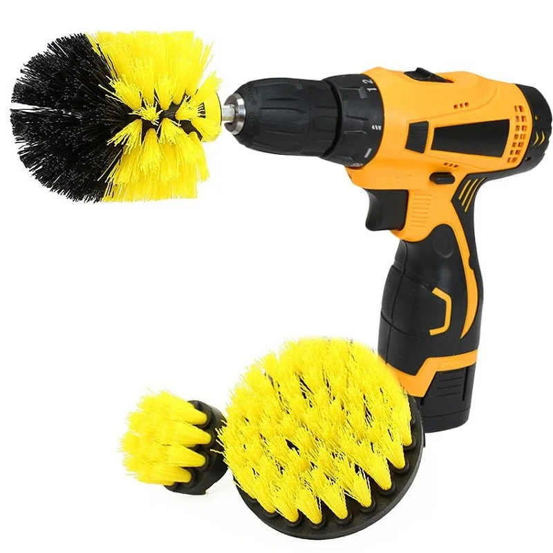 3 pcs/set Power Scrubber Brush Drill Brush for Bathroom Surfaces Tub Shower Tile Grout Cordless Power Scrub Cleaning Kit, Yellow
