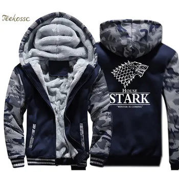 

Game of Thrones Hoodie Men House Stark Hooded Sweatshirt A Song of Ice and Fire Coat Thick Fleece Warm Camouflage Wolf Jacket