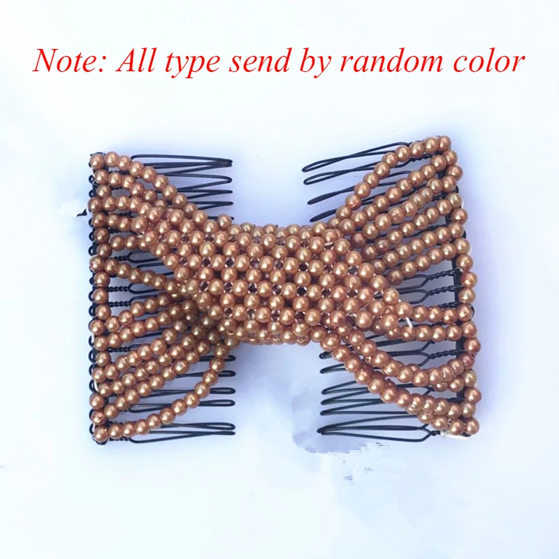 

M MISM Women Random Color Flower Beads Magic Elastic Hair Combs Double Slides DIY Hairstyle Making Tool Metal Hair Accessories