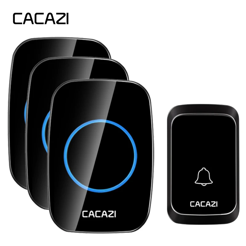 

CACAZI Black Wireless Doorbell AC100-240V Waterproof 300M Long Range Door Bell High Quality LED 58 Chimes 1Push Button 3Receiver