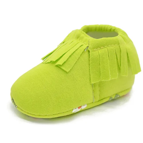 Осень новорожденных детская обувь модные ботильоны с кисточками Мягкий хлопок ткань мелкой Новорожденные, мальчики для девочек повседневная обувь первые ходоки - Цвет: Fluorescent green