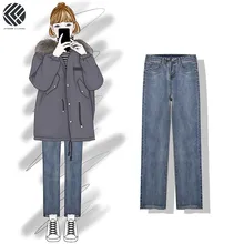 Весна и лето женский модный корейский стиль Ulzzang прямые Ins Горячая винтажная Высокая талия Свободные по колено шикарные джинсы брюки