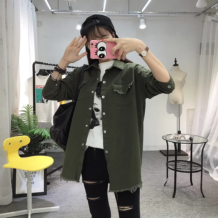 2018 Spring Autumn New Long Section Lapel Tassel Denim Jackets Women Loose Casual Long Sleeve Female'S Thin Basic Jacket Coats (19)