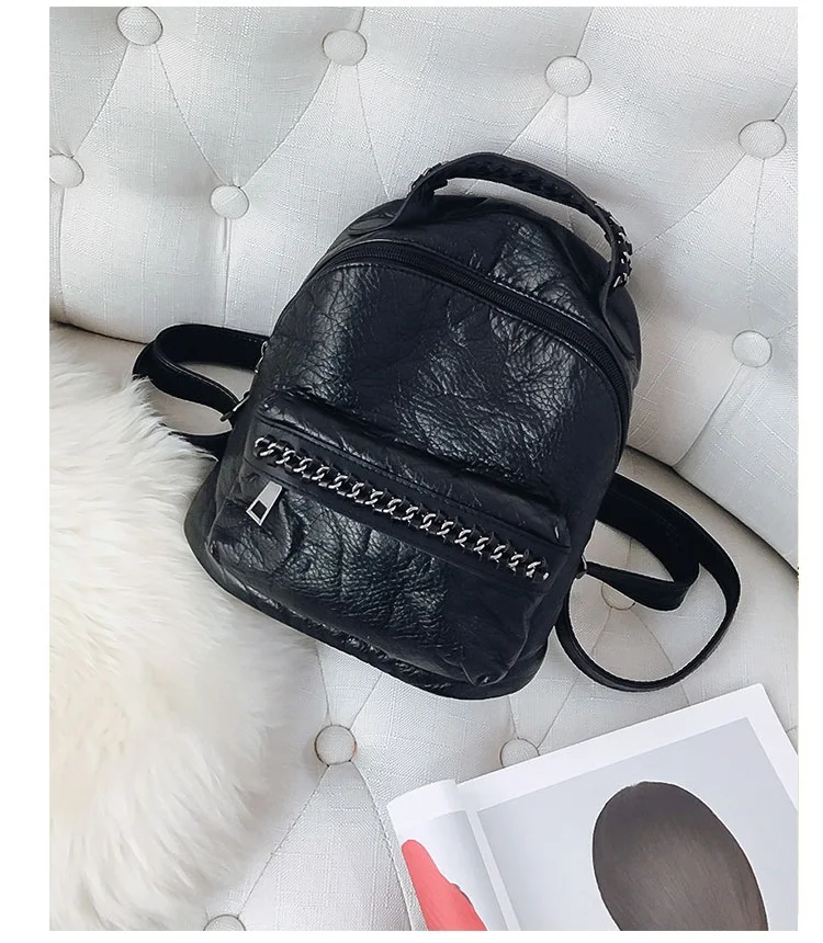 Female Backpack Fashion Mini Chain Backpack Small Black Soft Pu Leather Shoulder Bag Travel School Bags Teenage Girls Handbag Mochila (17)