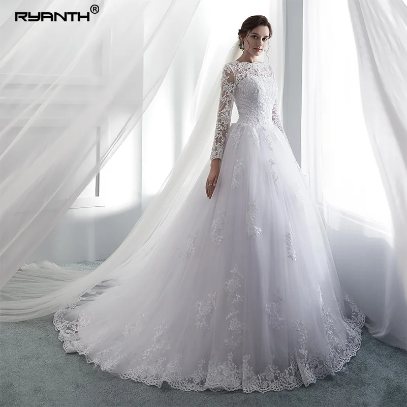 Ryanth Robe De Mariage Иллюзия с длинным рукавом кружево свадебное платье 2018 бальное платье свадебное es Vestido De Novia Trouwjurk