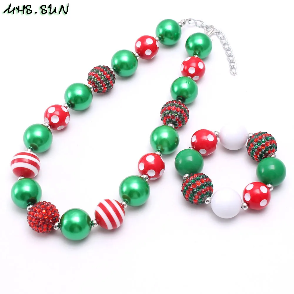 

MHS.SUN Fashion baby kids chunky beaded necklace bracelet handmade bubblegum chain necklace jewelry for girls christmas gift 1PC