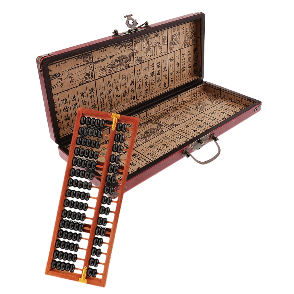 15 Column Vintage Chinese Wooden Bead Arithmetic Abacus with Box for Adults Gift