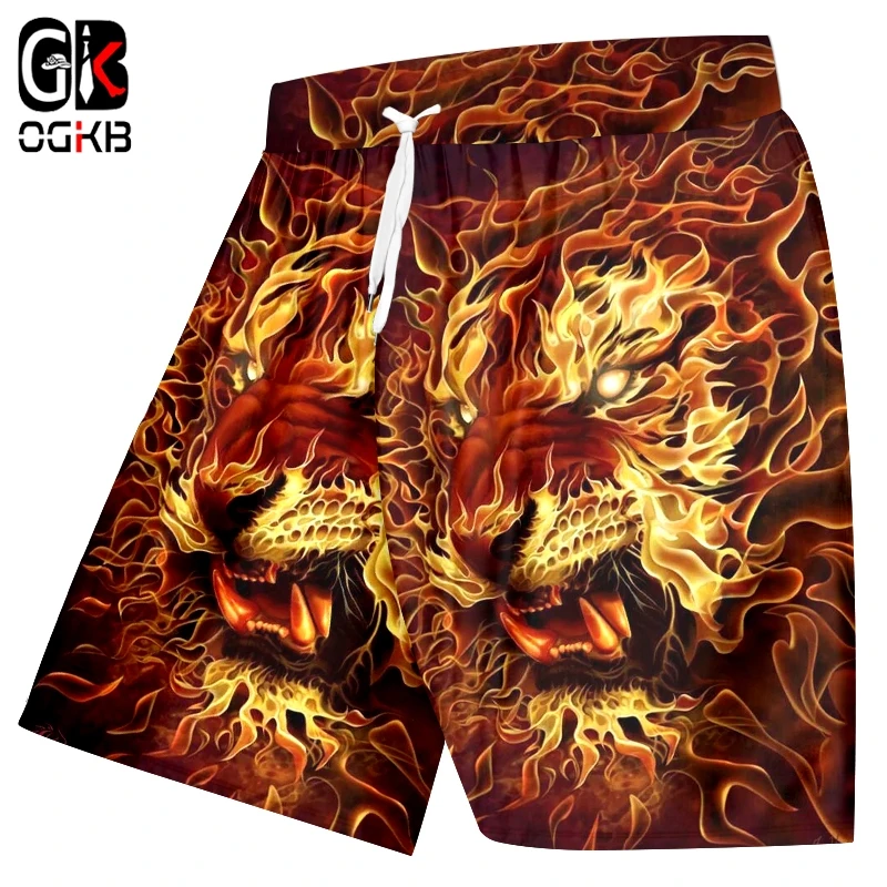 

OGKB Beach Shorts Man New Loose Short Trousers 3D Printing Tiger And Flame Lion And Crayfish Hip Hop Oversized Men's Clothing