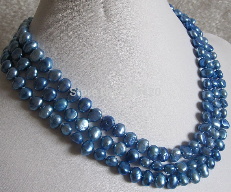 

~~ Free Shipping 45" 7-8mm Blue Baroque Freshwater Pearl Strand Necklace Jewelry