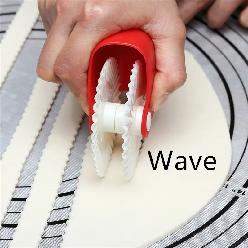 Aomily 2 стиля закручивающиеся волнистые Скалки помадка лента резак набор тиснение Скалка кондитерский ролик тиснение выпечки - Цвет: Wave