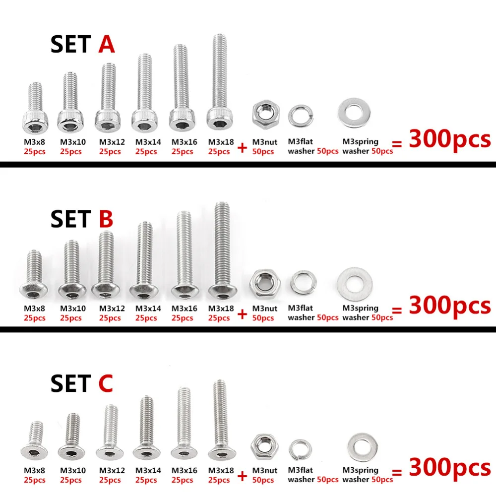300 шт./компл. M3 деревянные винты с шестигранной головкой болт с шестигранной головкой Гайки комплект шайб в ассортименте оборудование крепежа Деревообрабатывающие инструменты