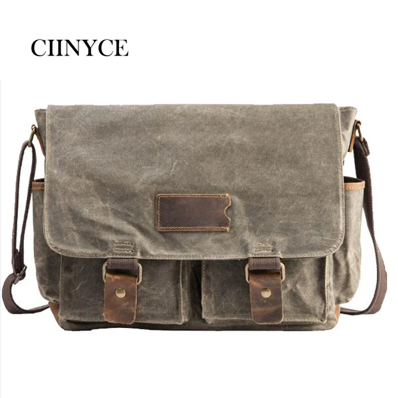 

2018 Original Man Vintage Style Canvas and Crazy Horse Nature skin Satchel Solid Single shoulder crossbody men's messenger bags