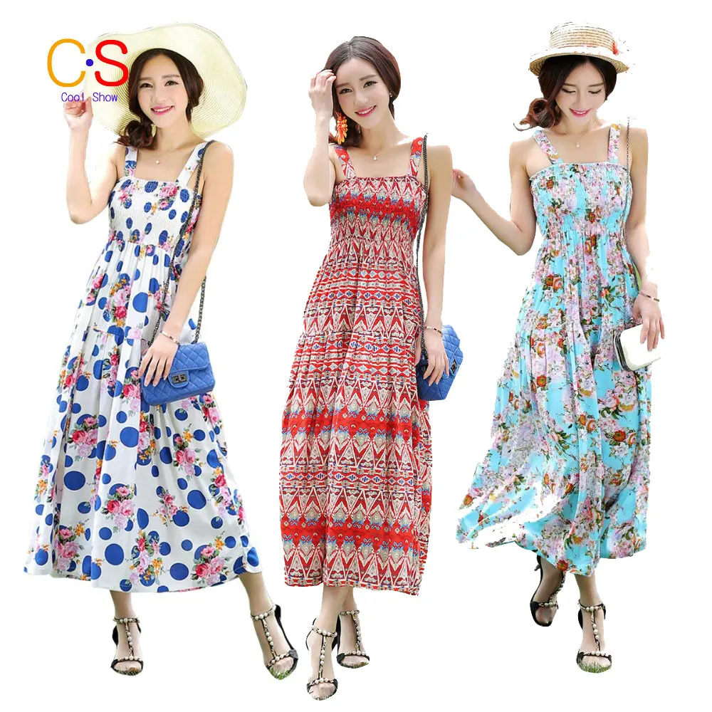 2016 phụ nữ ăn mặc phong cách lâu dài Floral Strapless Sun dress bãi biển Dresses Bohemain Lady Dresses