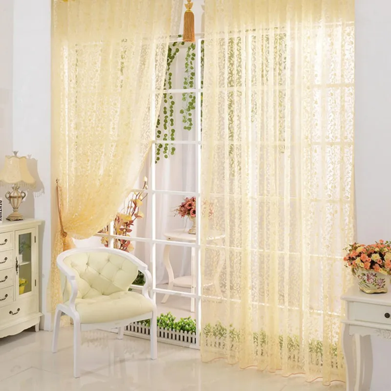 Classical China Style Floral Voile Drapes French Window Curtains