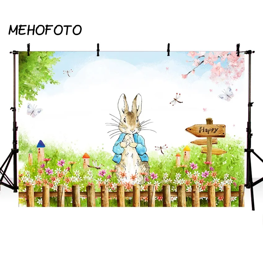 

MEHOFOTO Spring Photography Background Peter Rabbit Birthday Party Backdrops for Photo Studio Easter Home Decoration Props