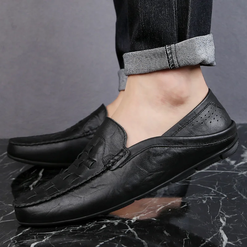 

Handmade Black Men Shoes Slip-On Genuine genuine leather Loafers Soft Moccasins office Business Dress formal Male shoes j3