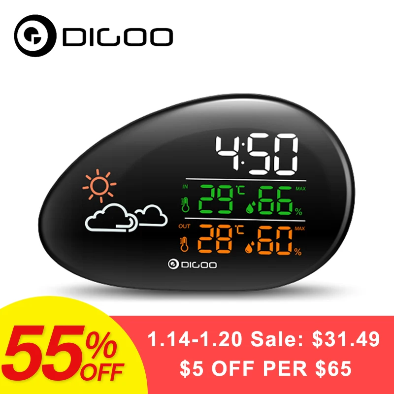 DIGOO DG-THS01 Smart Home Lying Stone Clock Weather Station Weather Forecast Outdoor Indoor Thermometer Hygrometer Humidity Cale