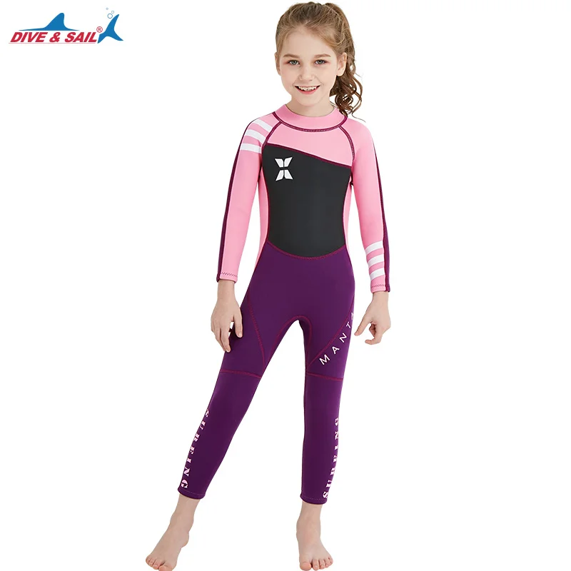 

UV Protection Keep Warm Bathing Suit Pink Purple Girls Wetsuits 2.5mm Neoprene Full Suit,Surfing Swimming Suit For Boys Kids