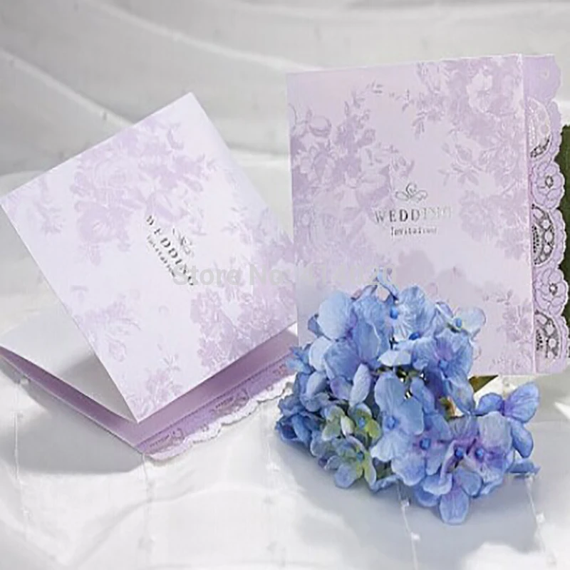 Light Purple Wedding Invitations With Damask Monogram Elegant Light Erflies Pocket Wedding Cards Iwpi025