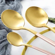 4 sets of high-grade Western knife and fork stainless steel solid color gold light spoon fork and knife new suit