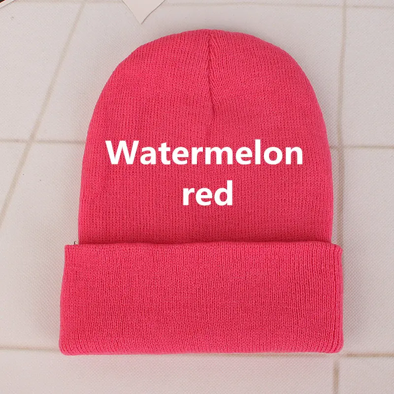 DIY design Accepts One Winter Beanie 24 Colors Hats Printing Your Own Logo Customized Fashion Warm Cap Unisex Elasticity Knit - Цвет: Watermelon red